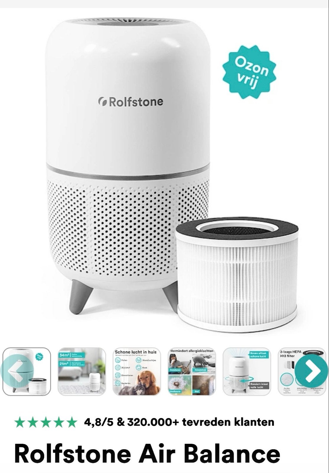 Rolfstone Air Balance Luchtreiniger + extra filter.  PETiel, Ophalen of Verzenden, Nieuw, Luchtreiniger