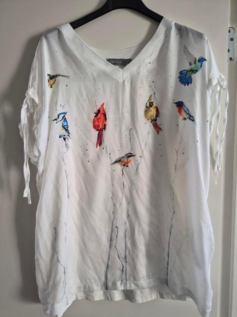 Geisha T-shirt met vogels, maat L, Geisha, Wit, Maat 42/44 (L), Ophalen of Verzenden