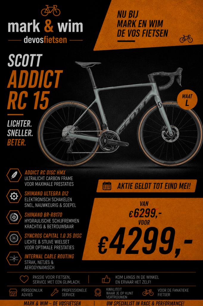 Scott Addict RC 15 - Ultegra Di2 Racefiets, 28 inch, Nieuw, Meer dan 20 versnellingen, Schijfrem