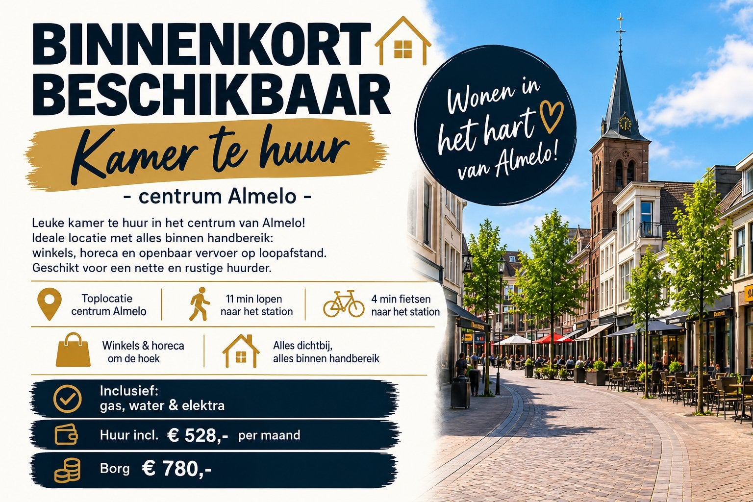Binnenkort vrij: kamer in centrum Almelo, Minder dan 20 m²