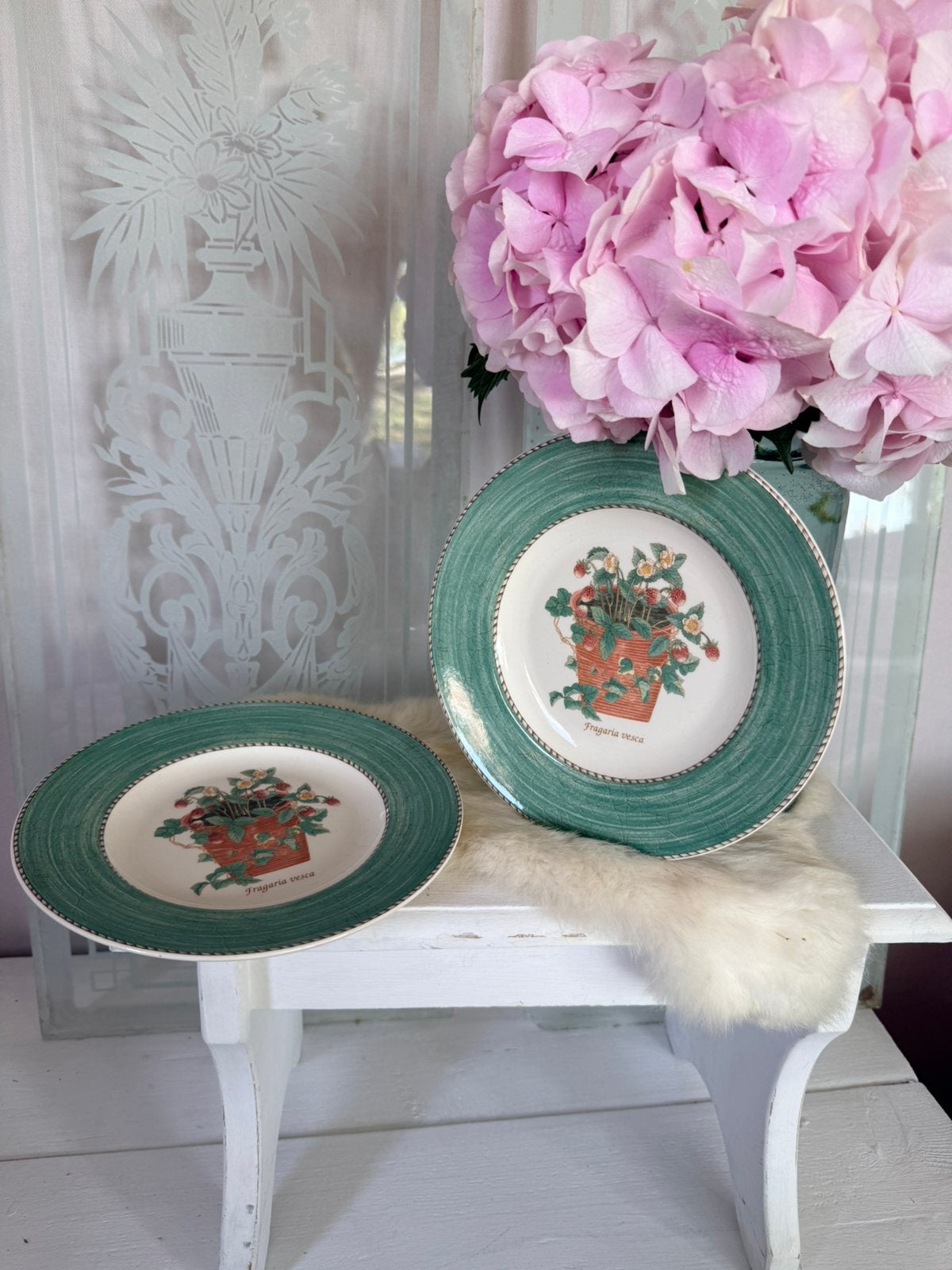 Sarah’s Garden wedgewood 2x ontbijt bordjes 21 cm izgst, Ophalen, Zo goed als nieuw, Porselein, Bord of Schaal