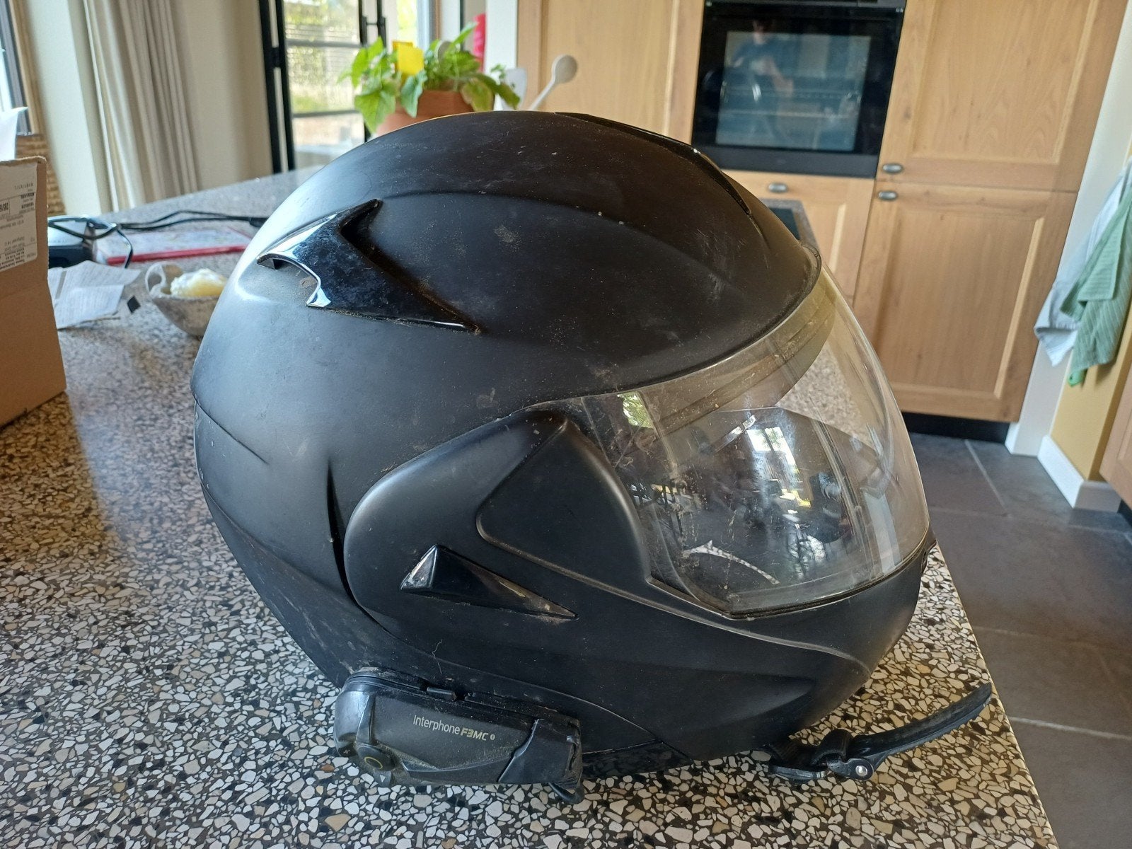 Zwarte systeemhelm met intercom, Systeemhelm, Heren, Tweedehands, Ophalen