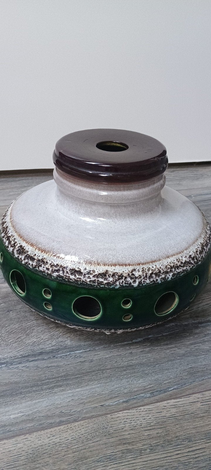 Grote groen/ grijs / bruine Herda fat lava lampenkap (26cm), Gebruikt, 26 cm, Rond, 21 cm