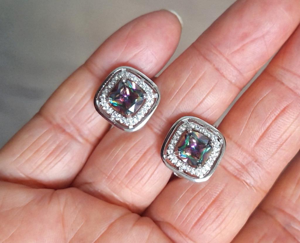 925 zilveren oorbellen met Mystic Topaas en Zirconia, O.T., Hangers, Nieuw, Ophalen of Verzenden