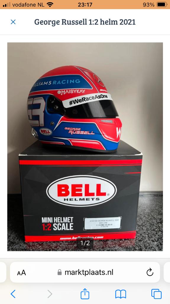 George Russell 2021 Mini Helmet 1/2 scale, Ophalen of Verzenden, Nieuw, Formule 1