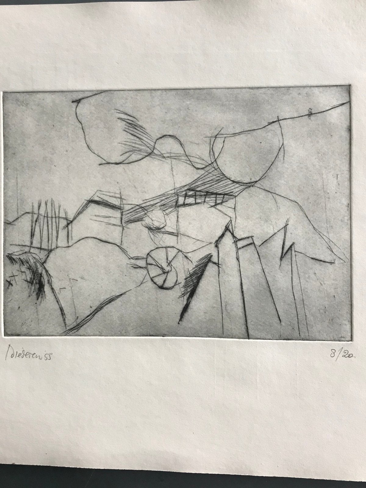 Jef Diederen, ets, doorzichtig landschap, Antiek en Kunst, Ophalen of Verzenden