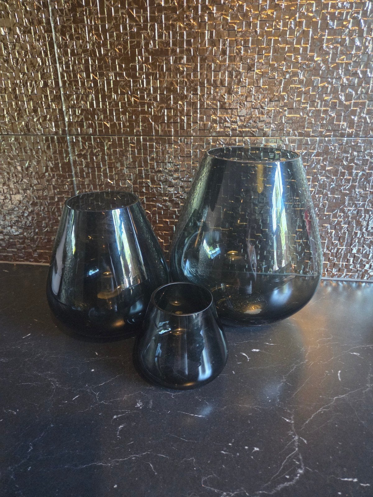 Set van 3 windlichten tasman smokey glas vase of the world, Ophalen, Overige materialen, 25 tot 50 cm, Zwart