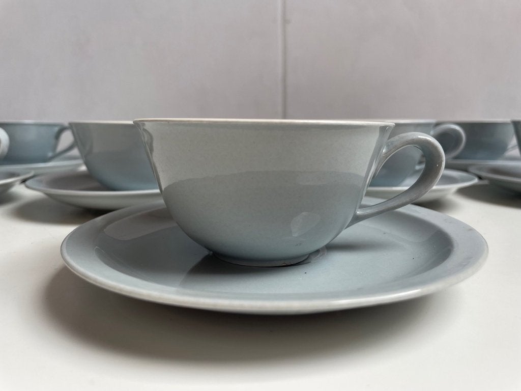 9 kop & schotels Grijs/Blauw servies, P Ragout oude stempel, Ophalen of Verzenden
