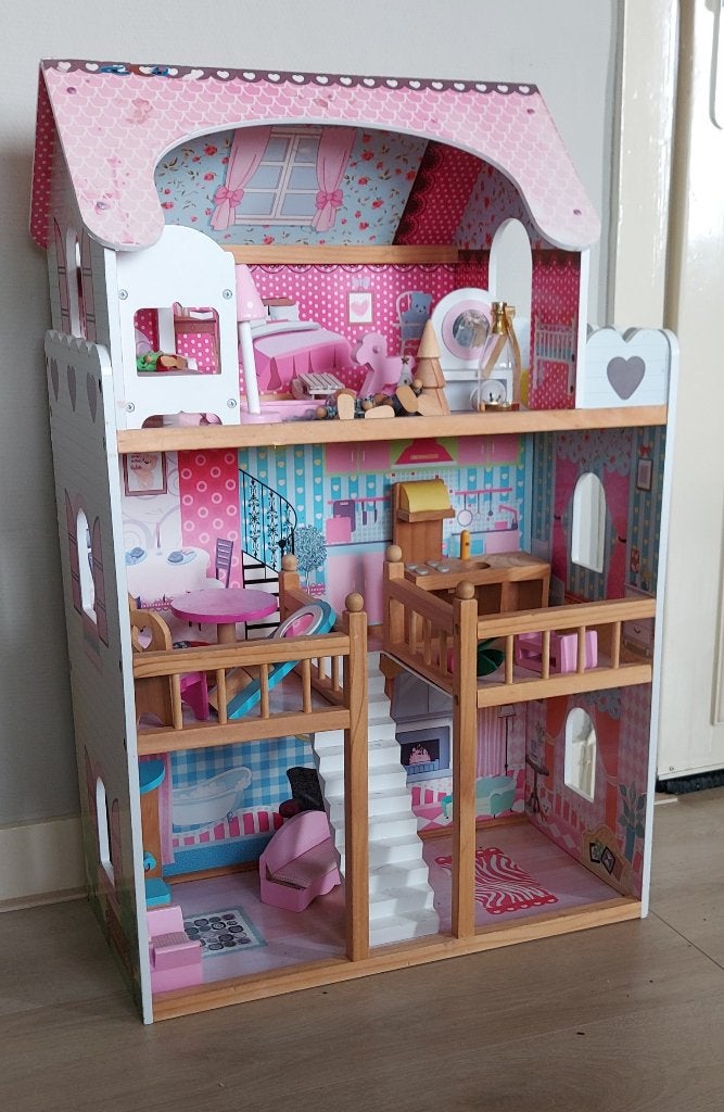 Prachtig groot poppenhuis meubeltjes enz, Ophalen, Gebruikt, Poppenhuis