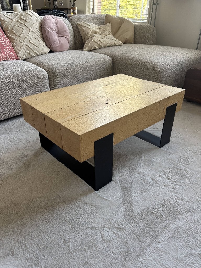 Massief Houten Salontafel (B85xL55xH36), Ophalen, Gebruikt, 50 tot 100 cm, Massief hout