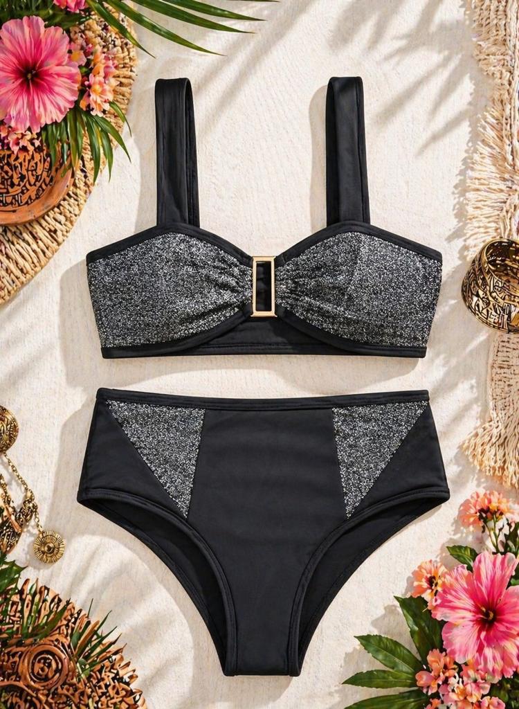 Nieuw zwart zilveren bikini badpak maat s, Zwart, Onbekend, Nieuw, Ophalen of Verzenden