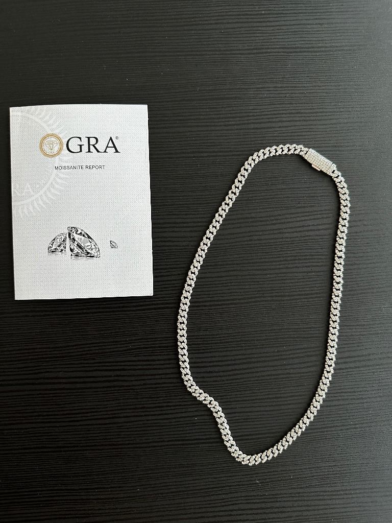 Moissanite Cuban chain, Sieraden, Tassen en Uiterlijk, Nieuw, Ophalen of Verzenden, Met edelsteen, Zilver