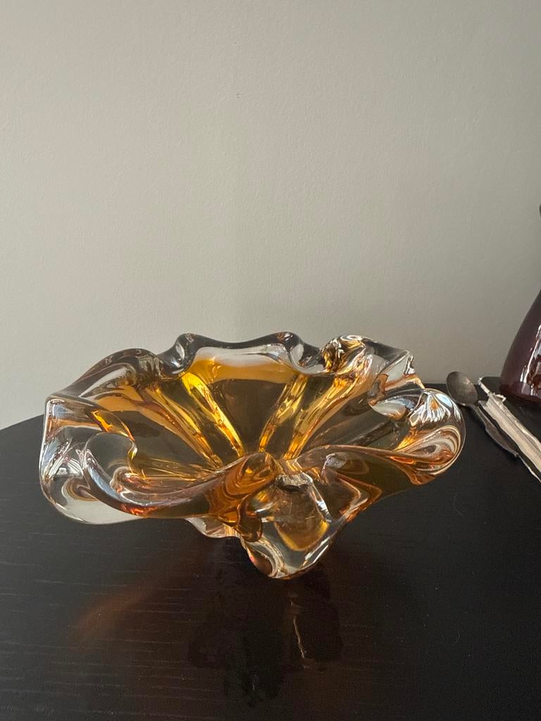 Vintage Chribska Glazen Asbak Josef Hospodka Honingbrons, Antiek en Kunst, Antiek | Glas en Kristal, Ophalen of Verzenden