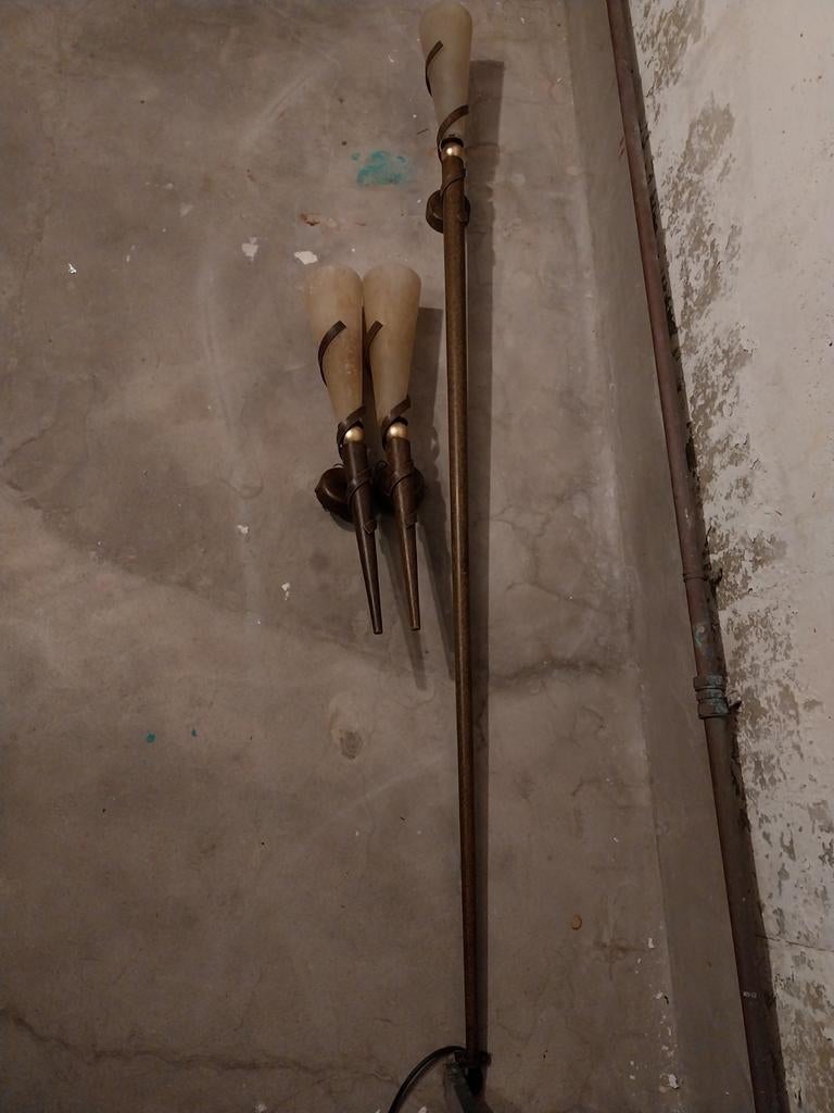 Lampen,3 stuks staand, vintage fakkel wandlampen jaren 80., Ophalen, Glas, Minder dan 100 cm