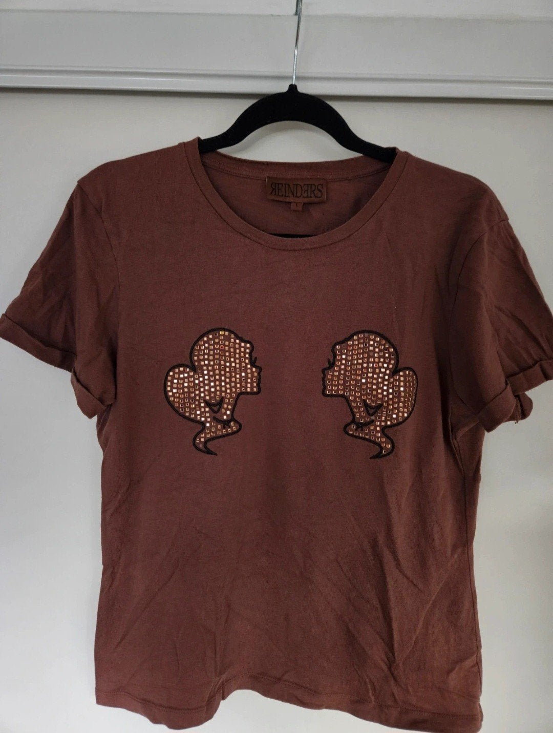 Reinders t-shirt bruin diamantjes L, Reinders, Bruin, Maat 42/44 (L), Ophalen of Verzenden