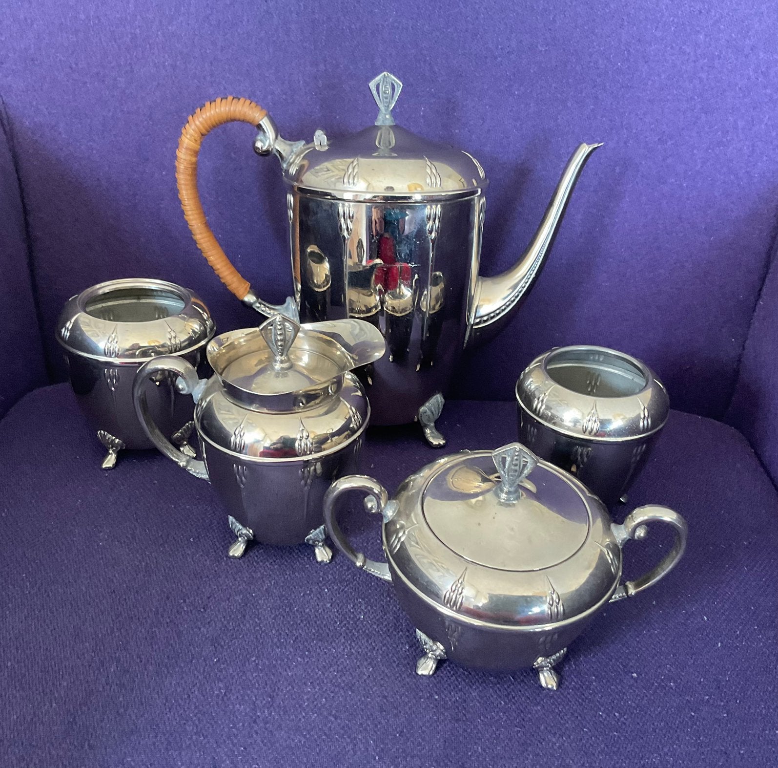 Theeservies Art Deco, 5 delig. G Bredemeyer Hilversum, Ophalen of Verzenden
