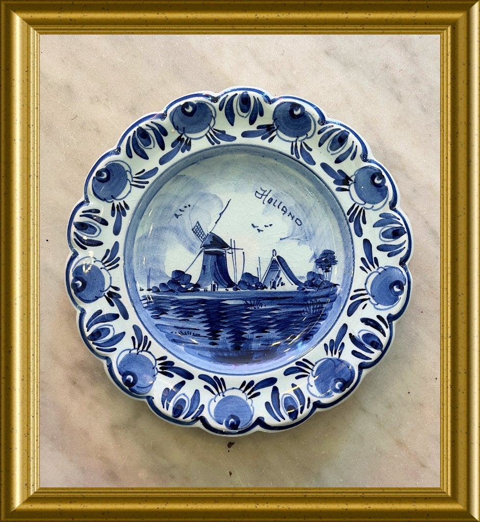 Handgeschilderd Delftsblauw bordje : molen, Holland, Ophalen of Verzenden