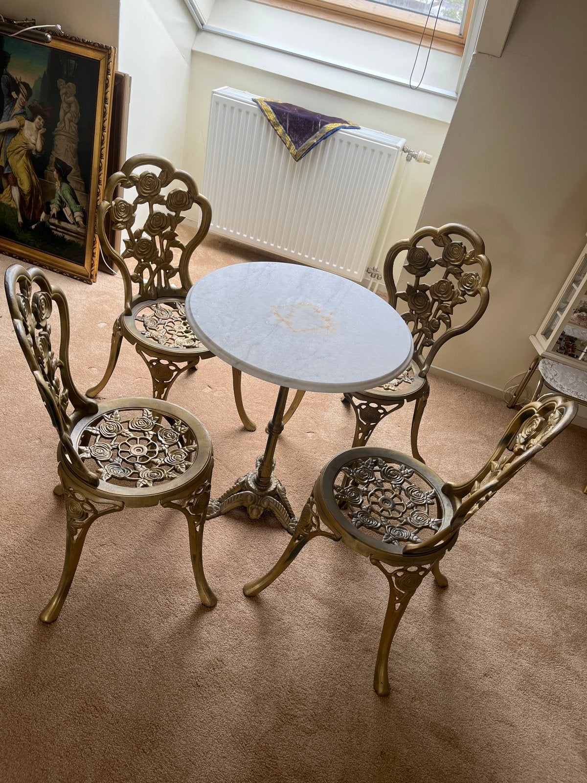 Vintage Gietijzeren Bistro Set met Marmeren Blad, Ophalen