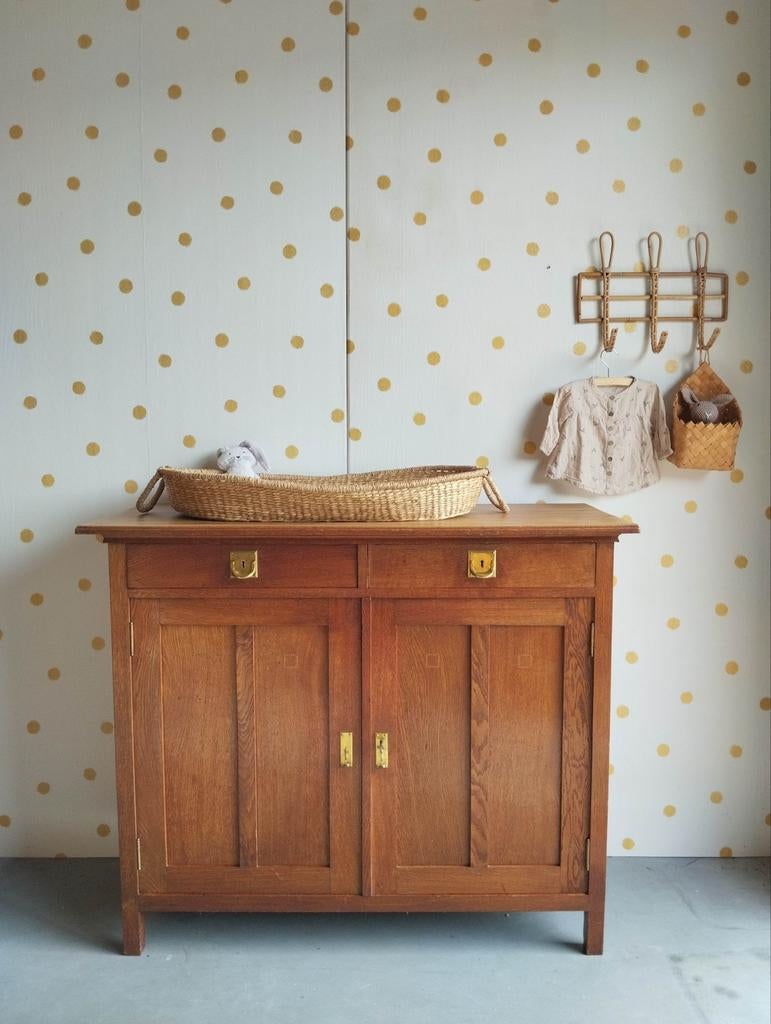 Vintage dressoir / antiek / massief hout / Art Deco / uniek, Ophalen of Verzenden, 25 tot 50 cm, Eikenhout, 100 tot 150 cm
