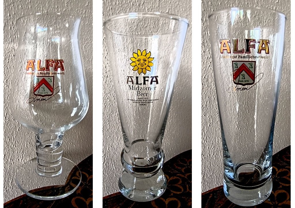 3 Vintage Alfa Bier Glazen., Verzamelen, Ophalen of Verzenden, Zo goed als nieuw, Glas of Glazen, Overige merken