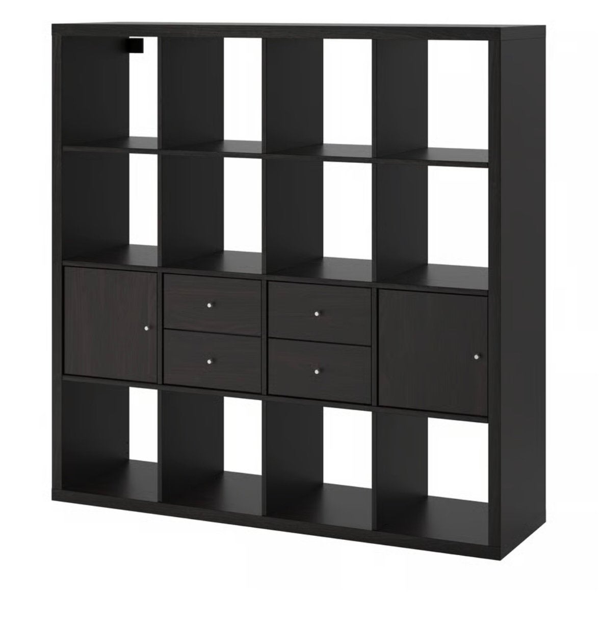Ikea KALLAX Open kast met 4 inzetten, zwartbruin, 147x147 cm, Ophalen, Zo goed als nieuw