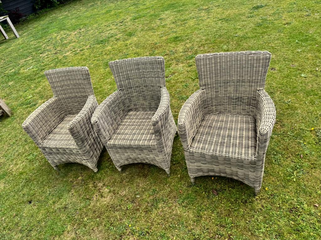 Drie wicker tuinstoelen, Tuin en Terras, Ophalen, Gebruikt, Wicker