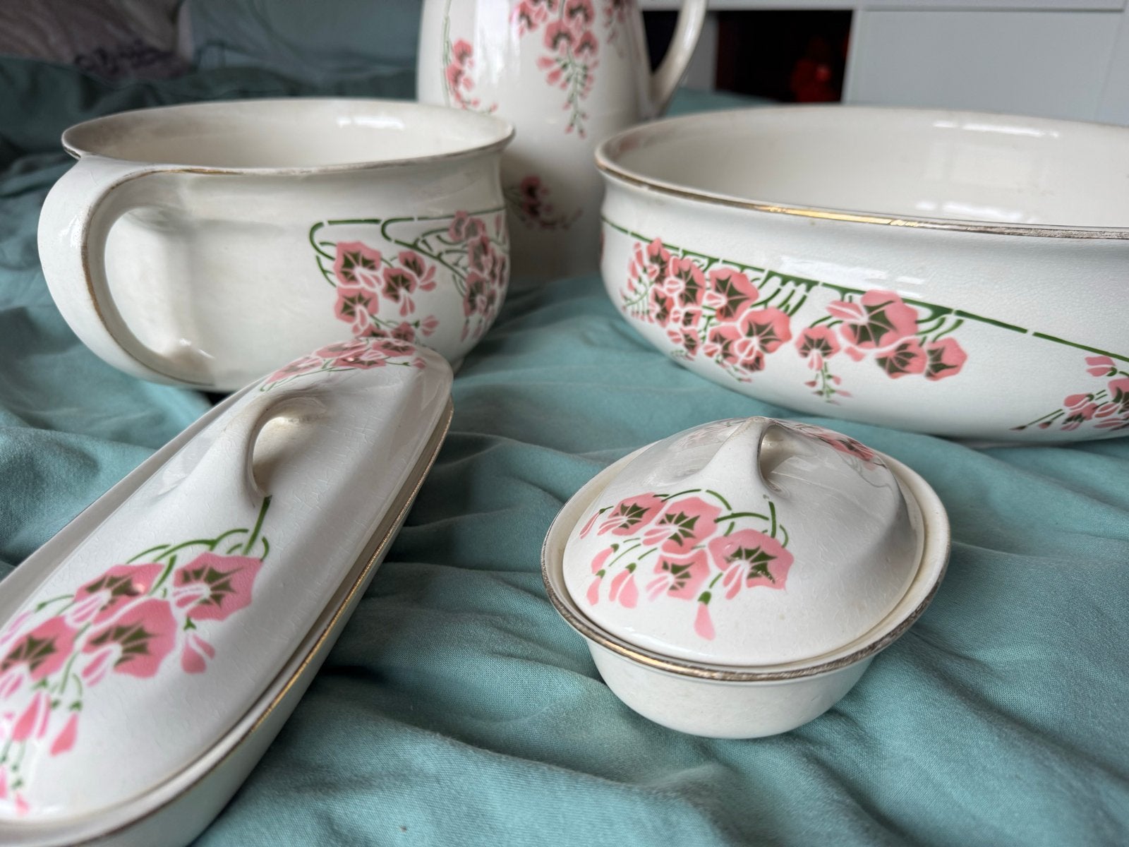 Antiek Keramiek Wasstel - Roze Bloesem Decor, Ophalen