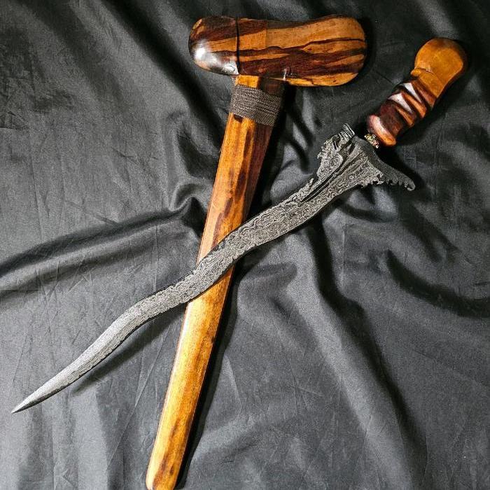 Antieke Keris Bali 5 Luk Pamor Slewah Galih Asem Hout KNN64, Verzenden