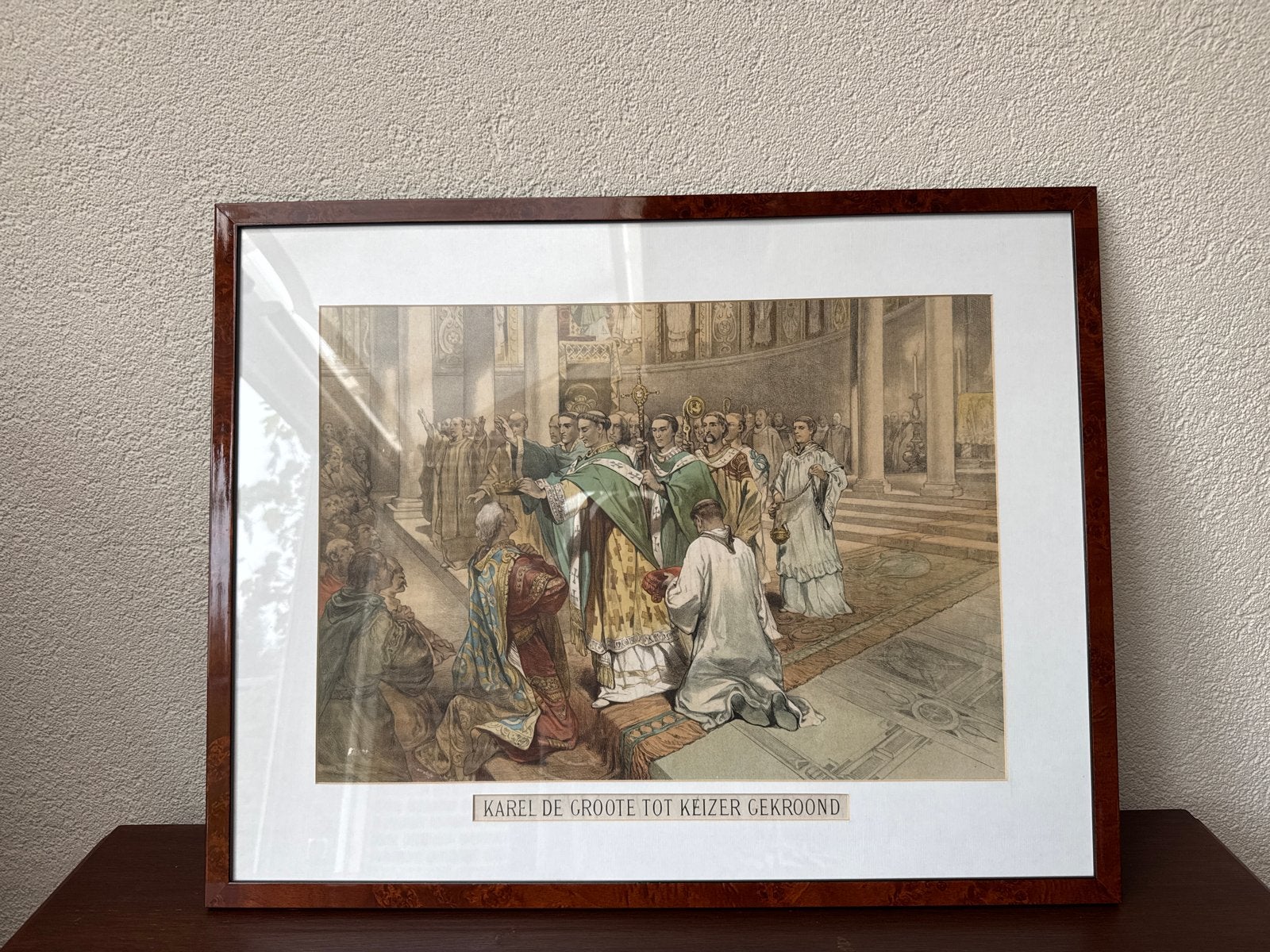 Karel de Groote tot Keizer Gekroond - Historische Prent, Antiek en Kunst, Ophalen, Ingelijst, 1800 - 1899, Overige technieken
