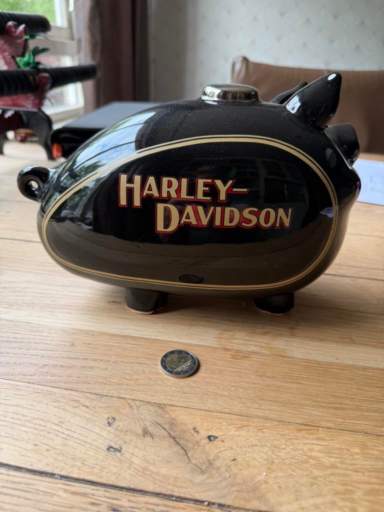 Vintage Harley Davidson Spaarvarken - XL Zilver, Ophalen of Verzenden