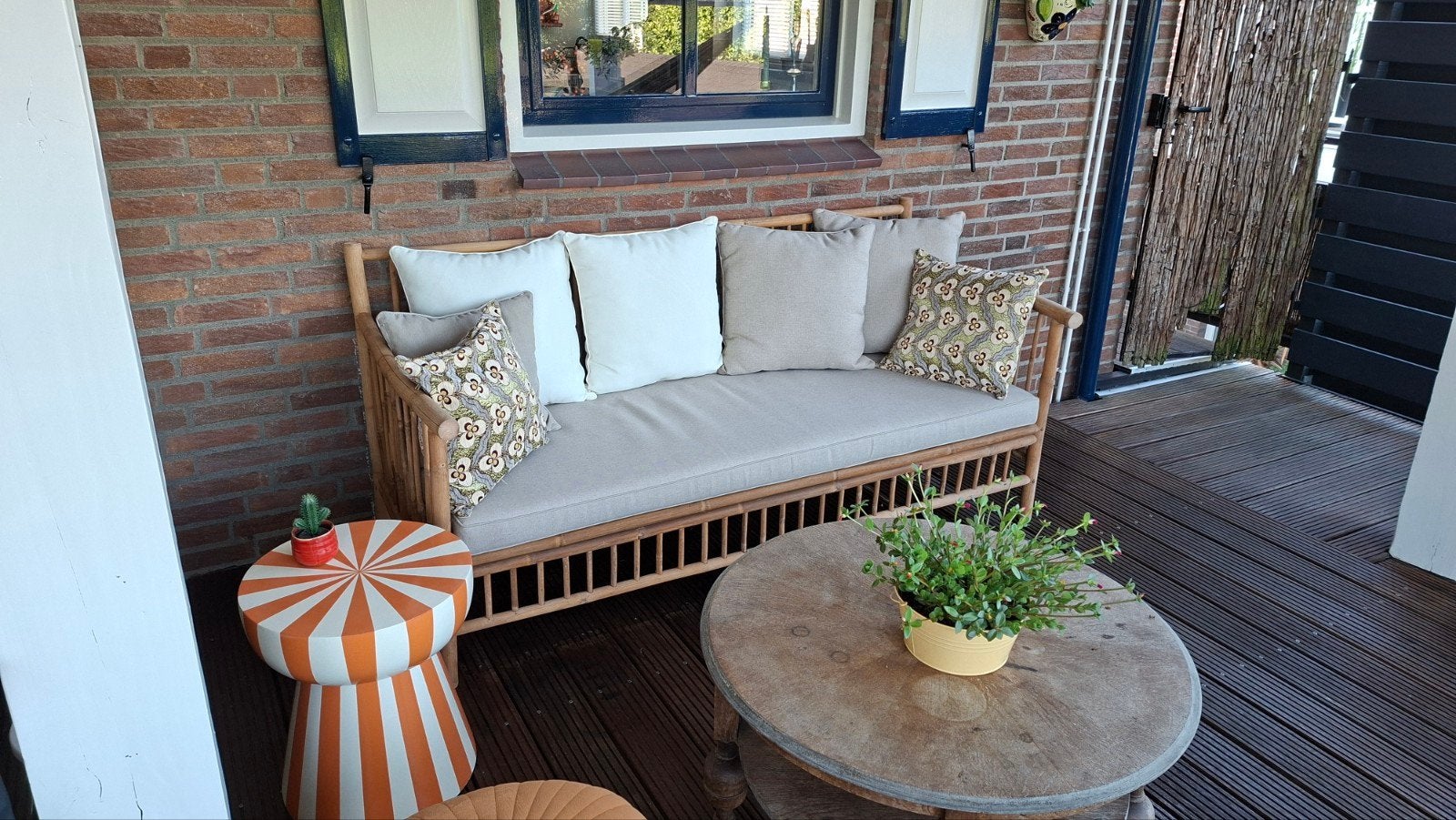 Exotan bamboe loungebank met kussens, Tuin en Terras, Tuinbanken, Ophalen, Zo goed als nieuw, Overige materialen