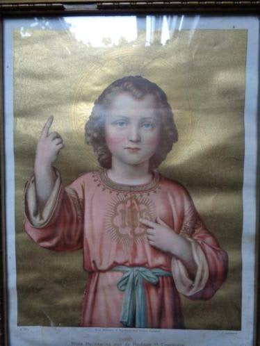 Oude / vintage / brocante communie schilderij, Antiek en Kunst, Antiek | Religie, Ophalen