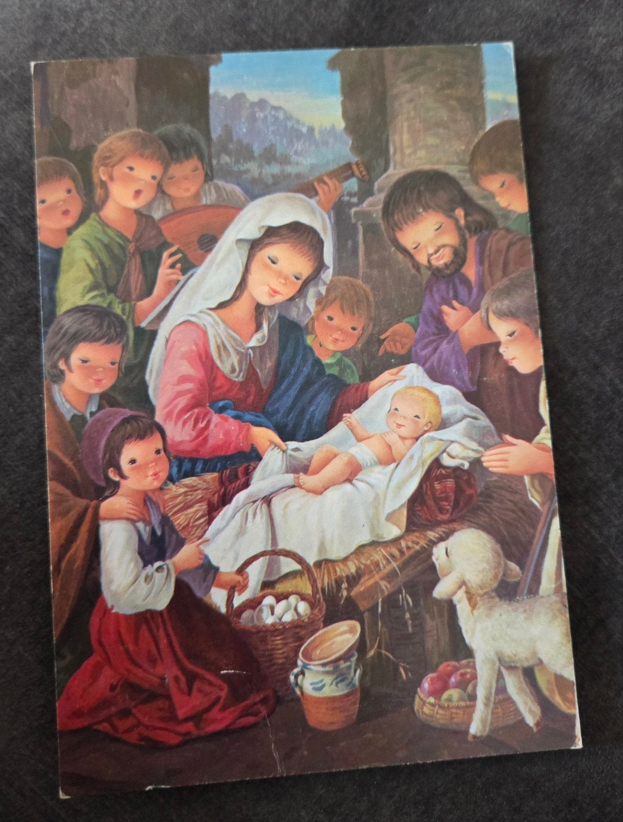 Vintage Kerstkaart - Geboorte van Jezus, Verzenden, 1960 tot 1980, Gelopen, Feest(dag)