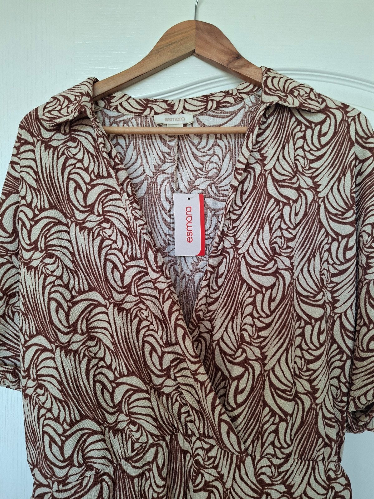 Bruine Jumpsuit met Crème Print - Maat L valt als maat 42/44, Bruin, Maat 42/44 (L), Zo goed als nieuw, Esmara