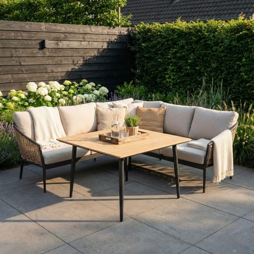 Lucca dining hoek loungeset | wicker + aluminium | 219x219cm, Ophalen, 5 zitplaatsen, Nieuw, Loungeset