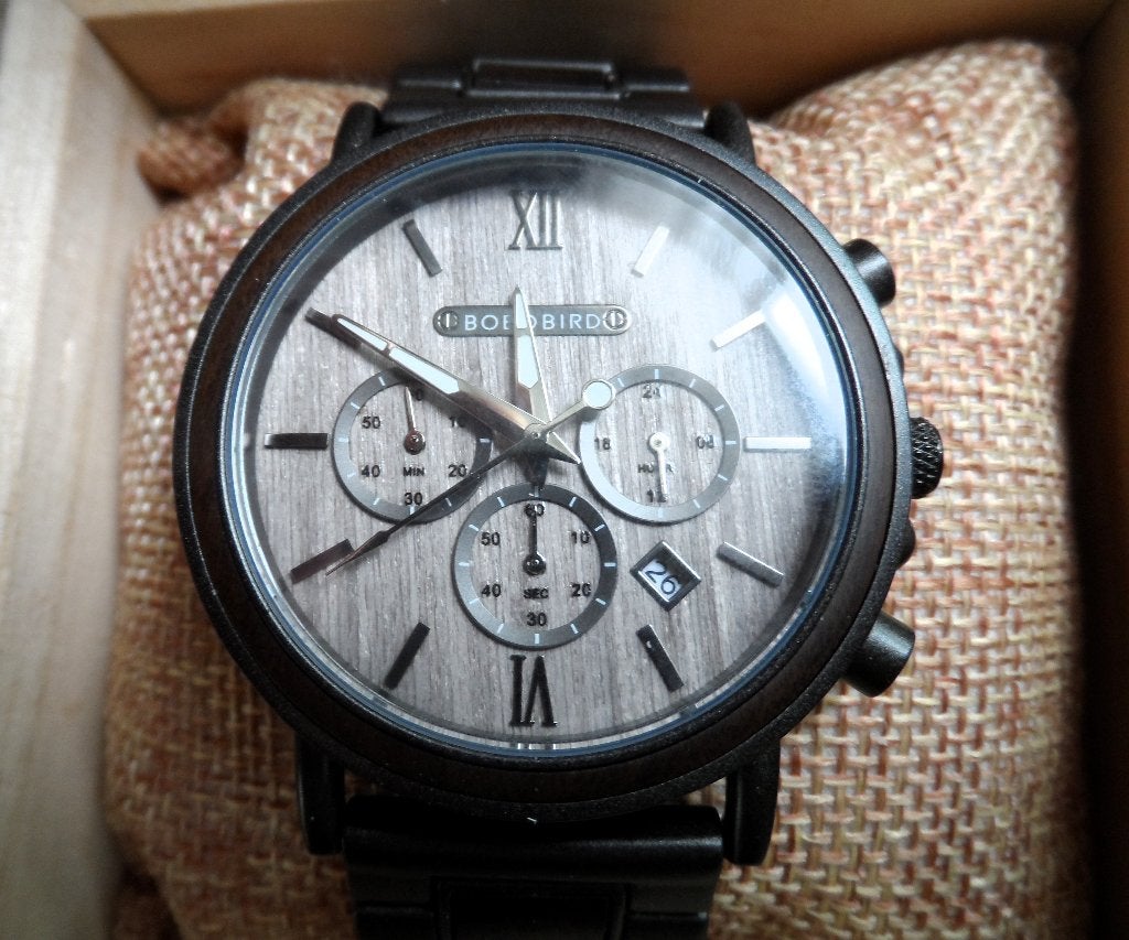 Bobobird houten chronograaf horloge !!, Overige merken, Staal, Staal, Polshorloge