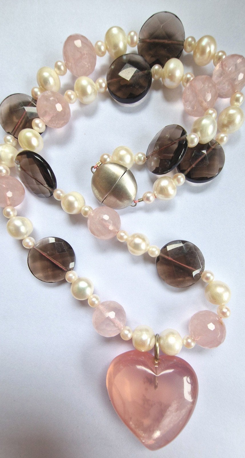 Forse parelketting met rozenkwarts en zilveren sluiting., Sieraden, Tassen en Uiterlijk, Kettingen, Ophalen of Verzenden, Roze