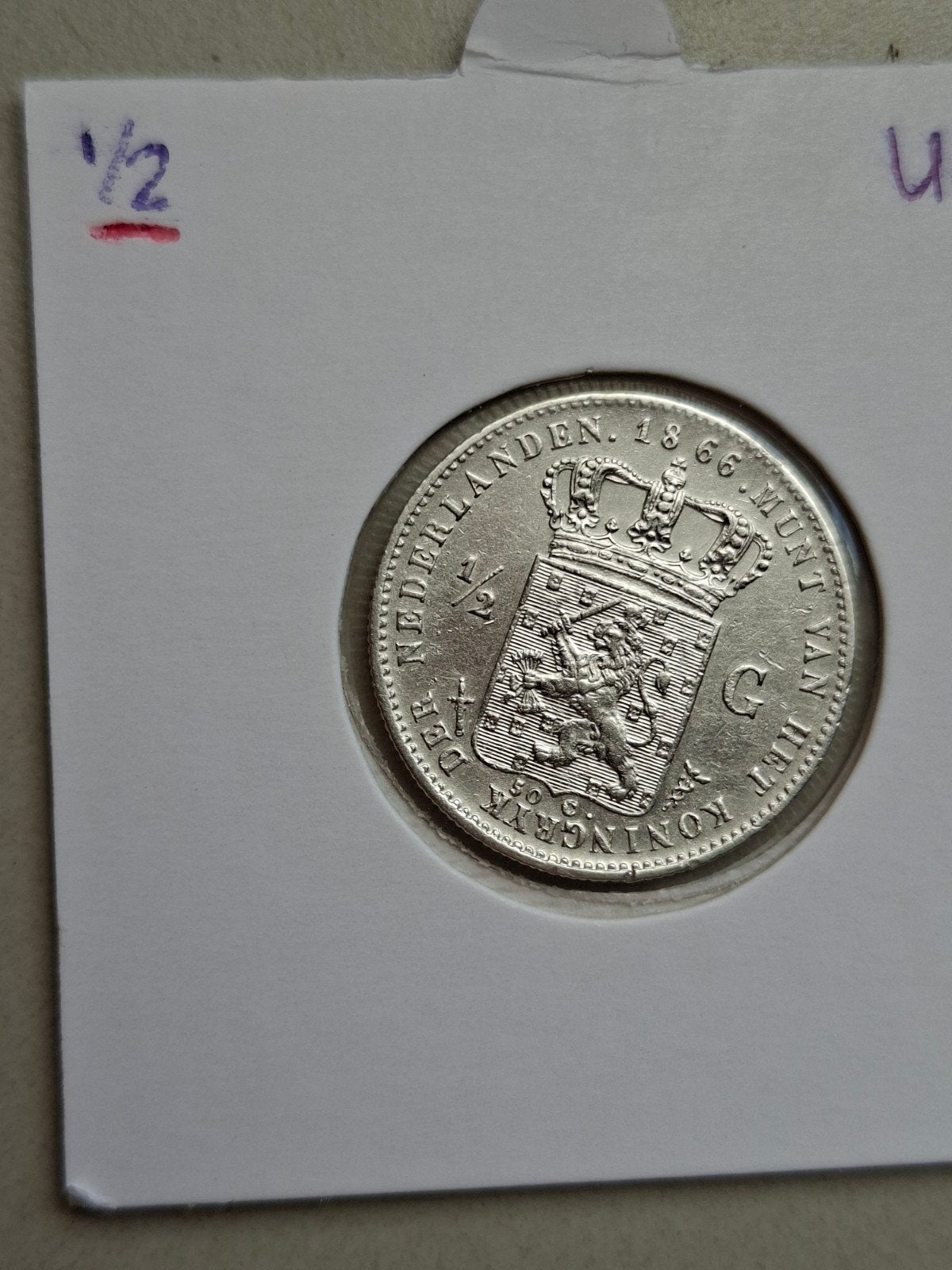 1/2 gulden 1866 prachtig mooi willem 3, ½ gulden, Koning Willem III, Zilver, Ophalen of Verzenden