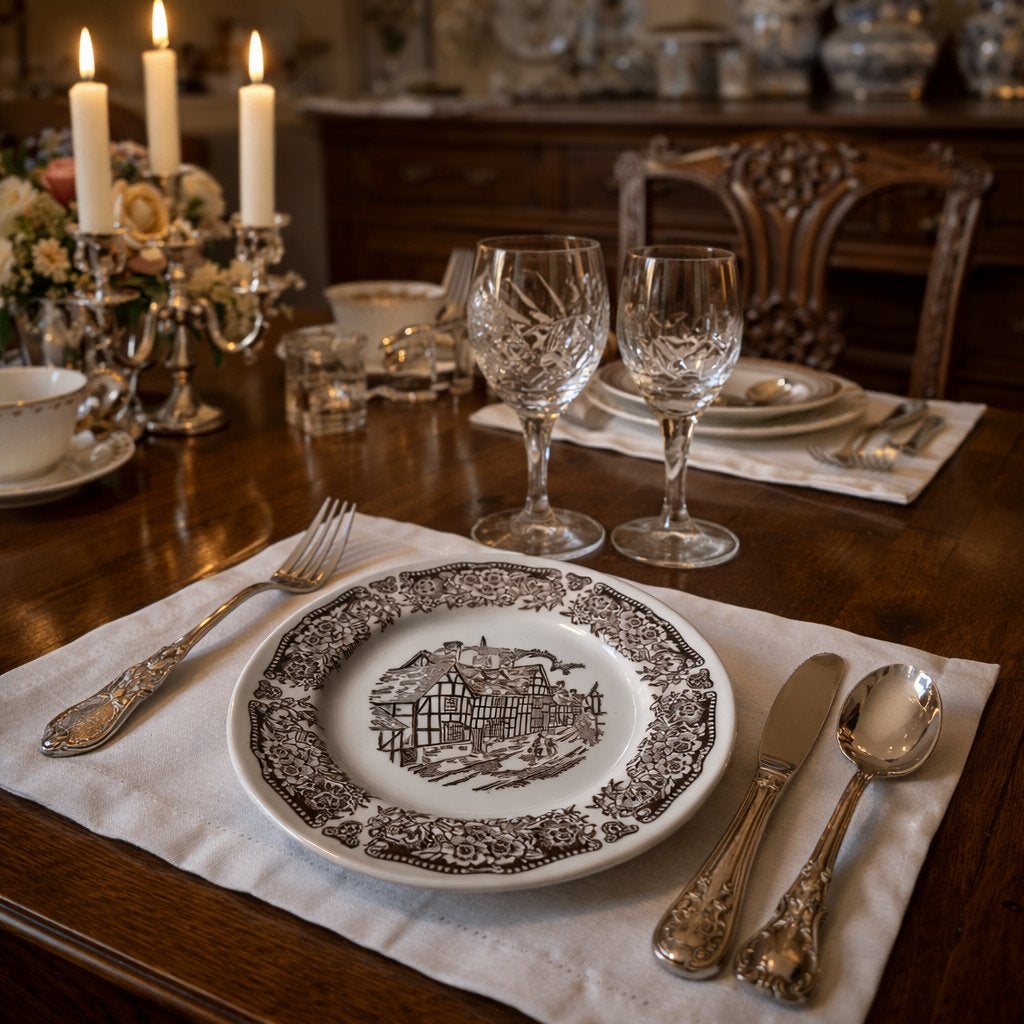vintage 90's-4 borden tudor village broadhurst ironstone ∅17, Antiek en Kunst, Ophalen of Verzenden