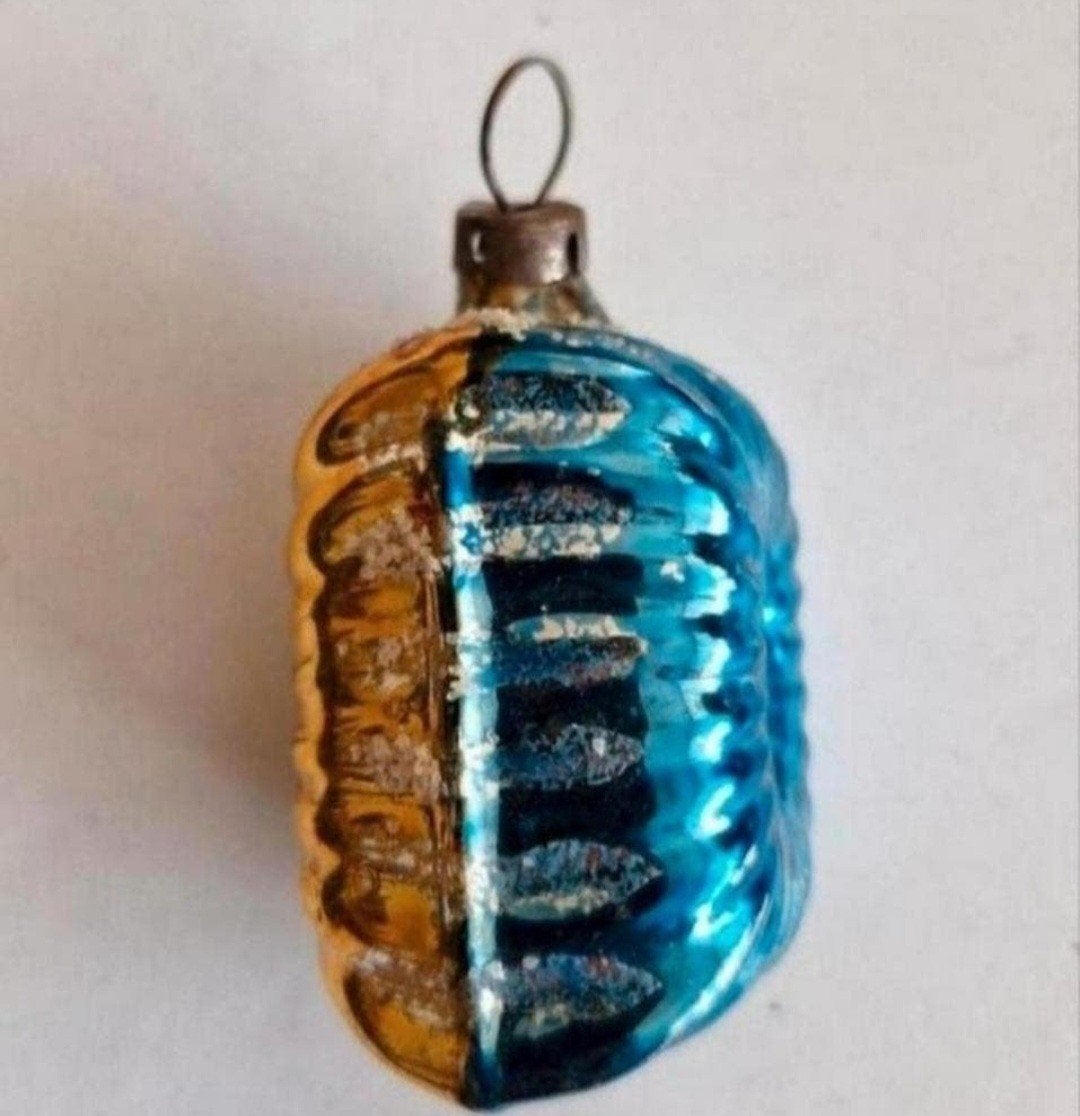 Oude Kerstbal Blauw/Geel, Diversen, Kerst, Ophalen of Verzenden