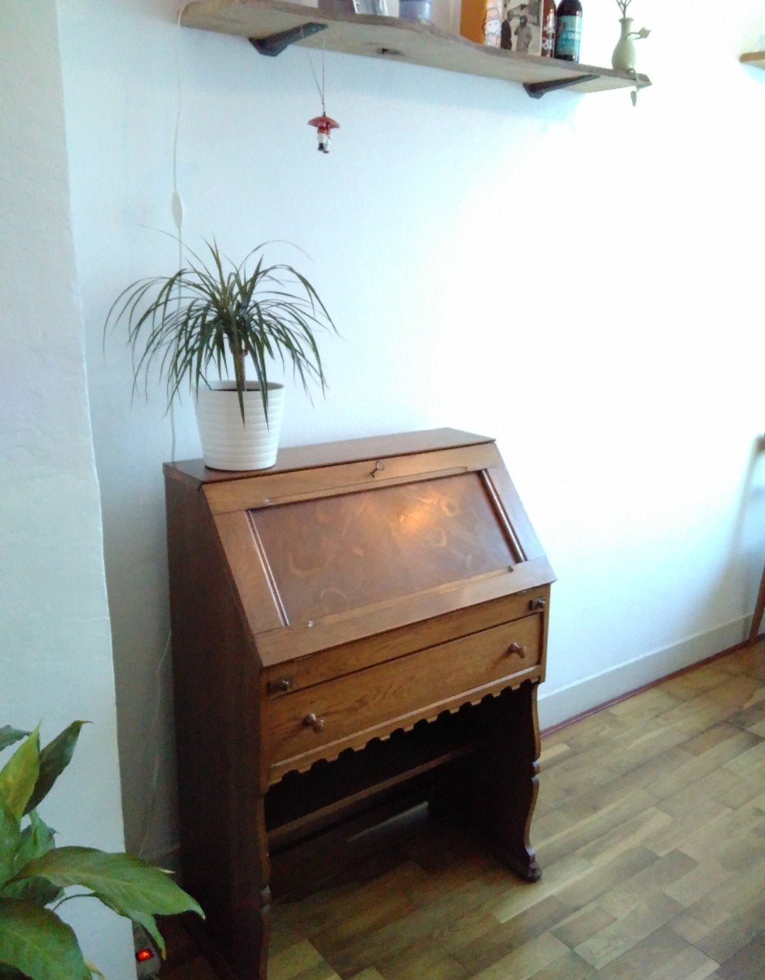 Antiek houten secretaire bureautje met leren inleg, Antiek en Kunst, Antiek | Meubels | Kasten, Ophalen