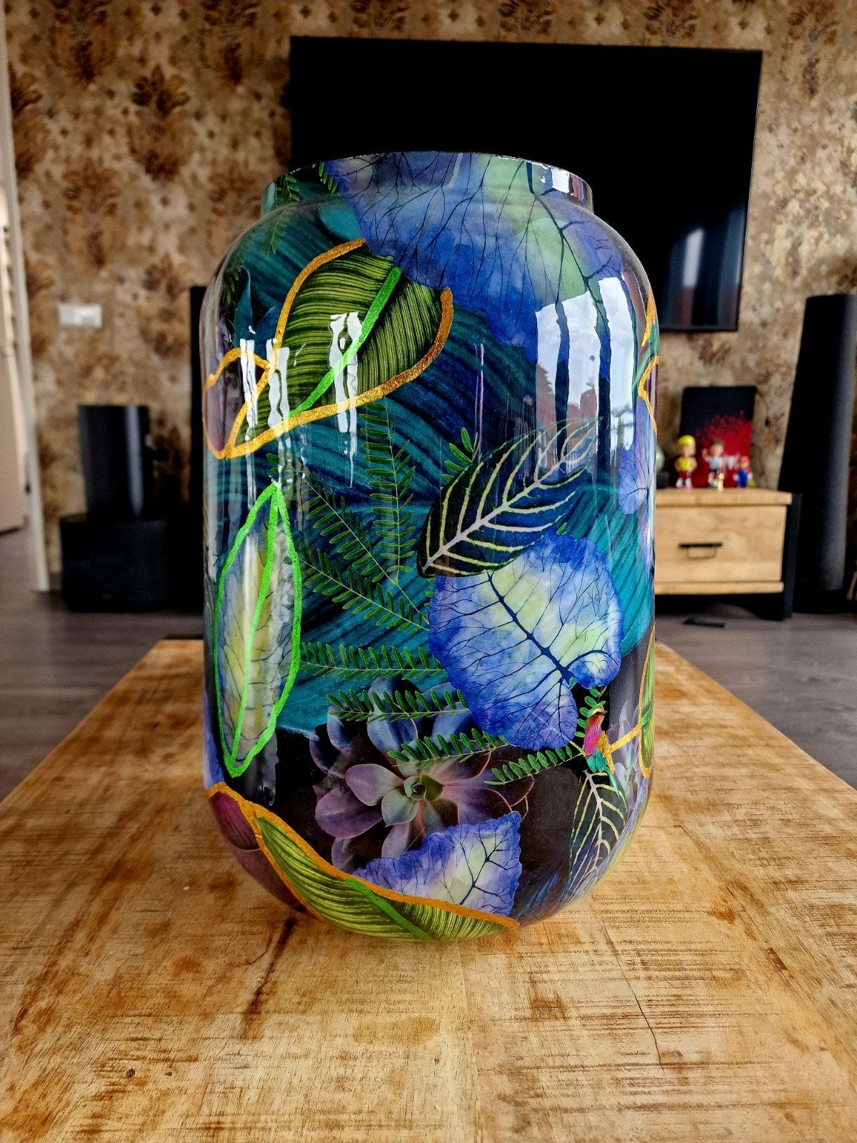 2 hele gave ijzeren vazen 43cm hoog, Overige materialen, Blauw, Nieuw, Geschikt voor droogbloemen
