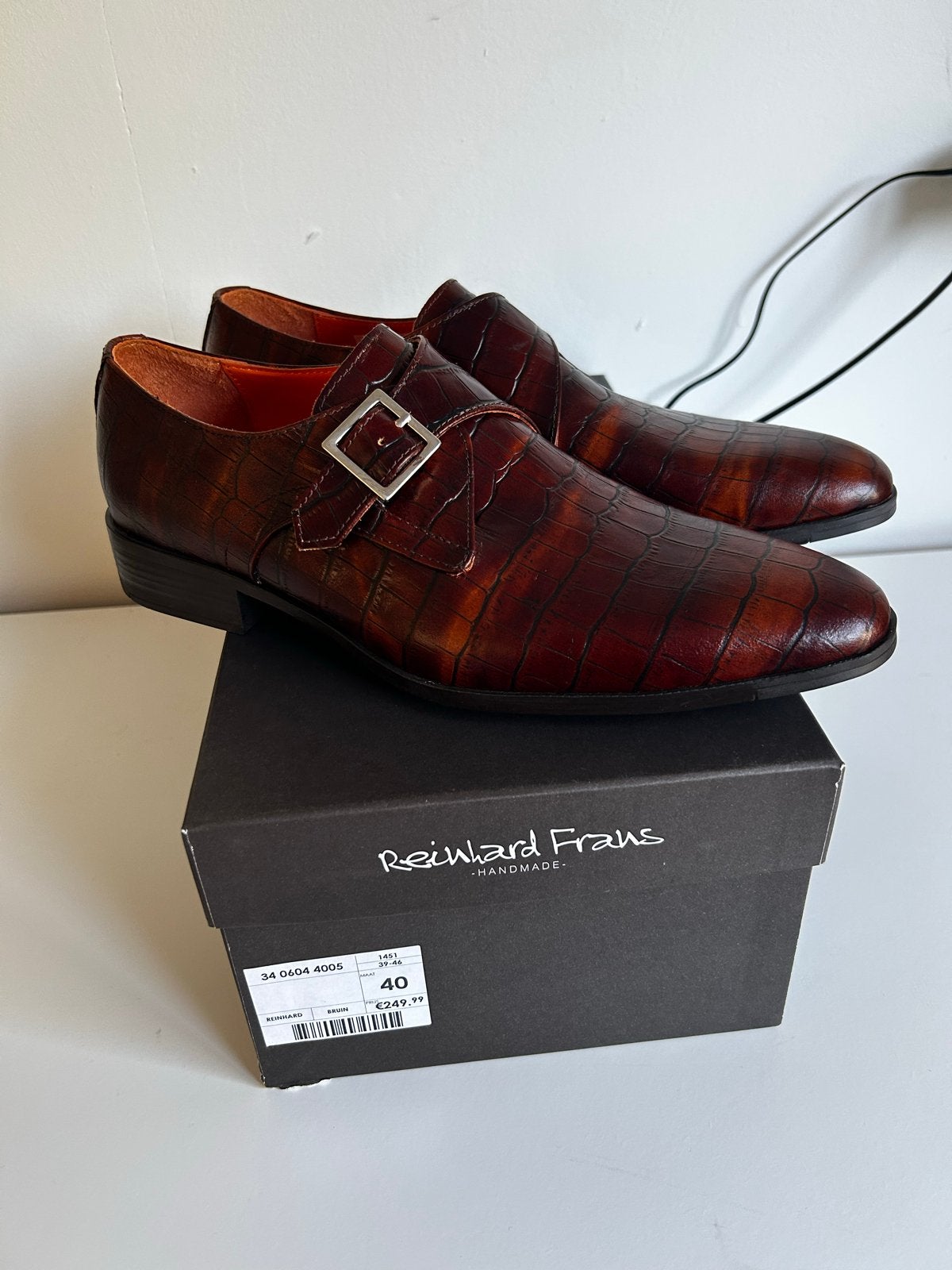 Reinhard Frans Handmade Gespschoenen Maat 40 Krokodillenprin, Kleding | Heren, Bruin, Nieuw, Ophalen of Verzenden, Gespschoenen
