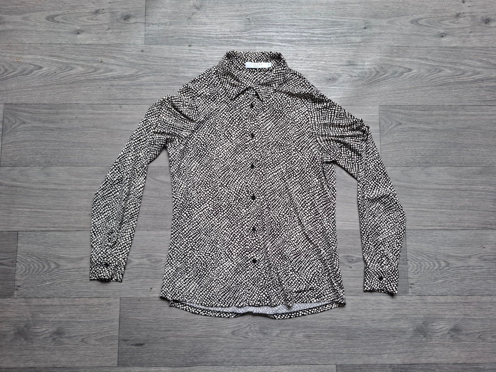Mooie zwart witte print patroon blouse longsleeve Costes, Maat 38/40 (M), Zwart, Ophalen of Verzenden, Zo goed als nieuw