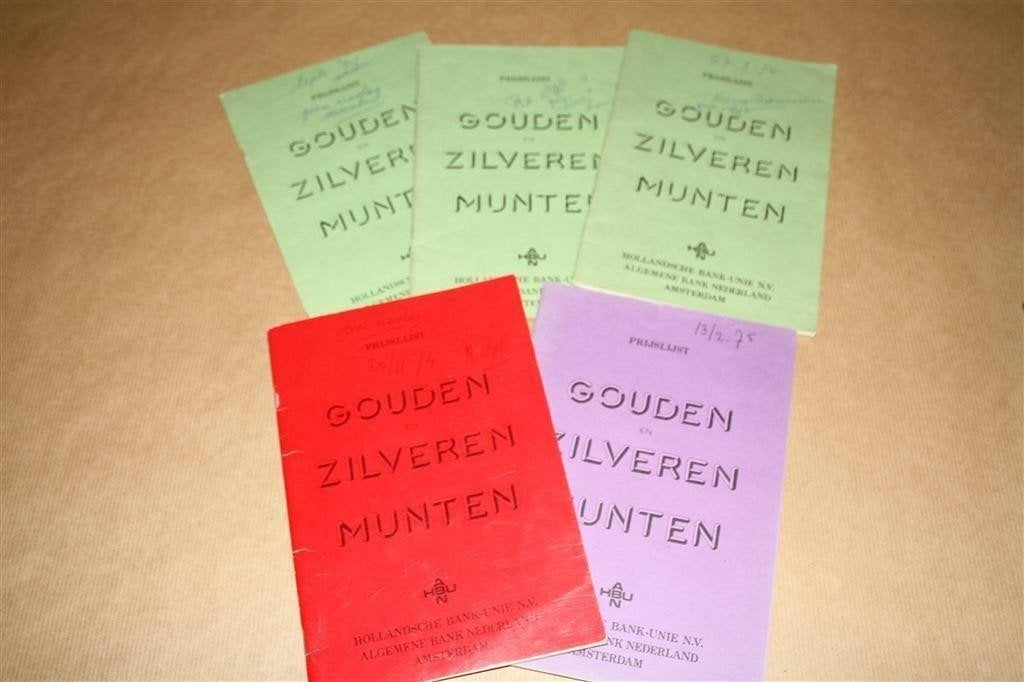 Prijslijst Gouden en Zilveren Munten. 5 delen. 1974/75., Ophalen of Verzenden, Boek of Naslagwerk