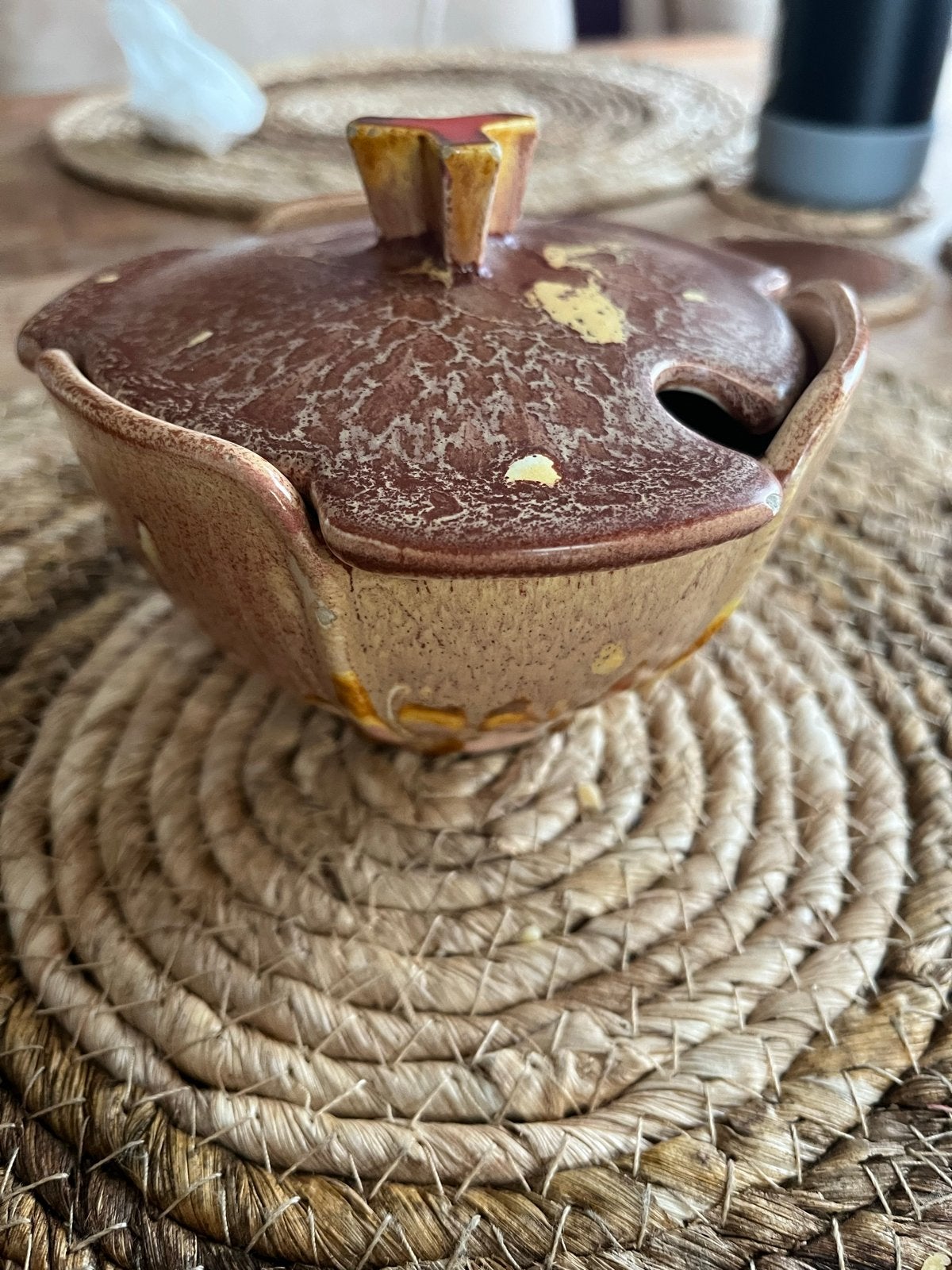 Vintage Malika Aardewerk Honingpot met Deksel, Ophalen of Verzenden