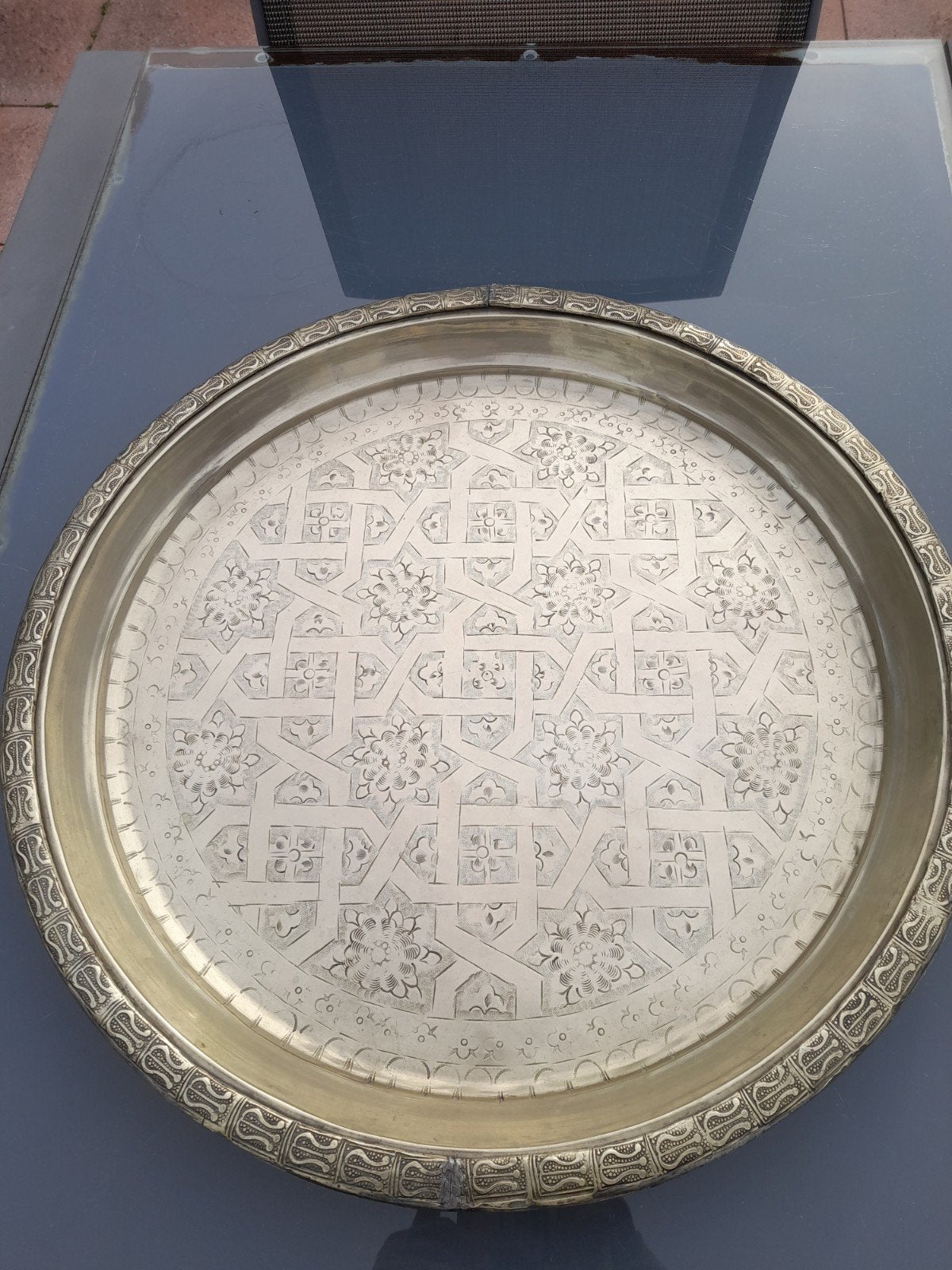 Antieke Marokkaanse/Arabische koperen dienblad, Ophalen of Verzenden