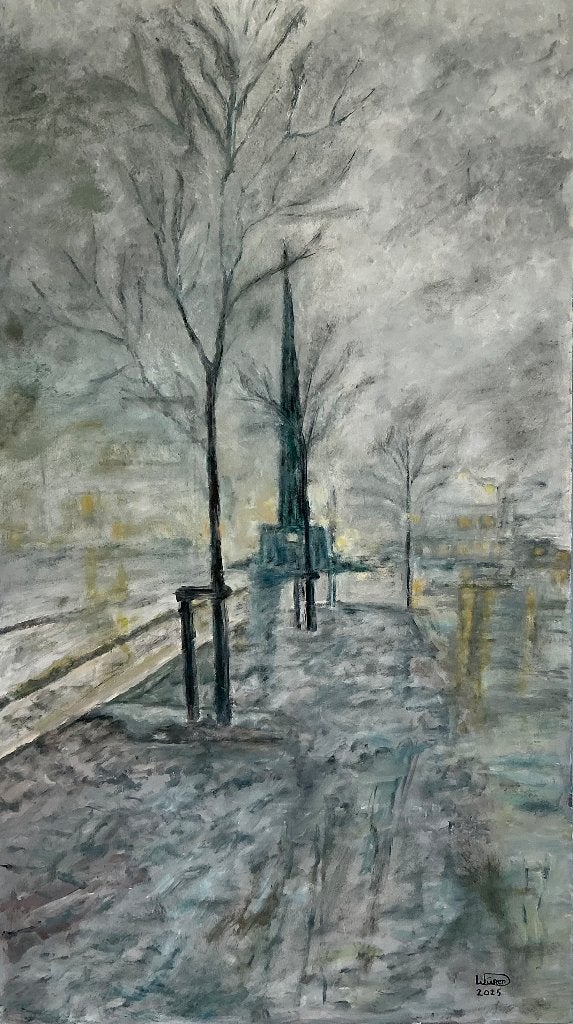 De Obelisk. Een ode aan vergankelijkheid., Paneel, Ophalen of Verzenden, Gesigneerd, Olieverf