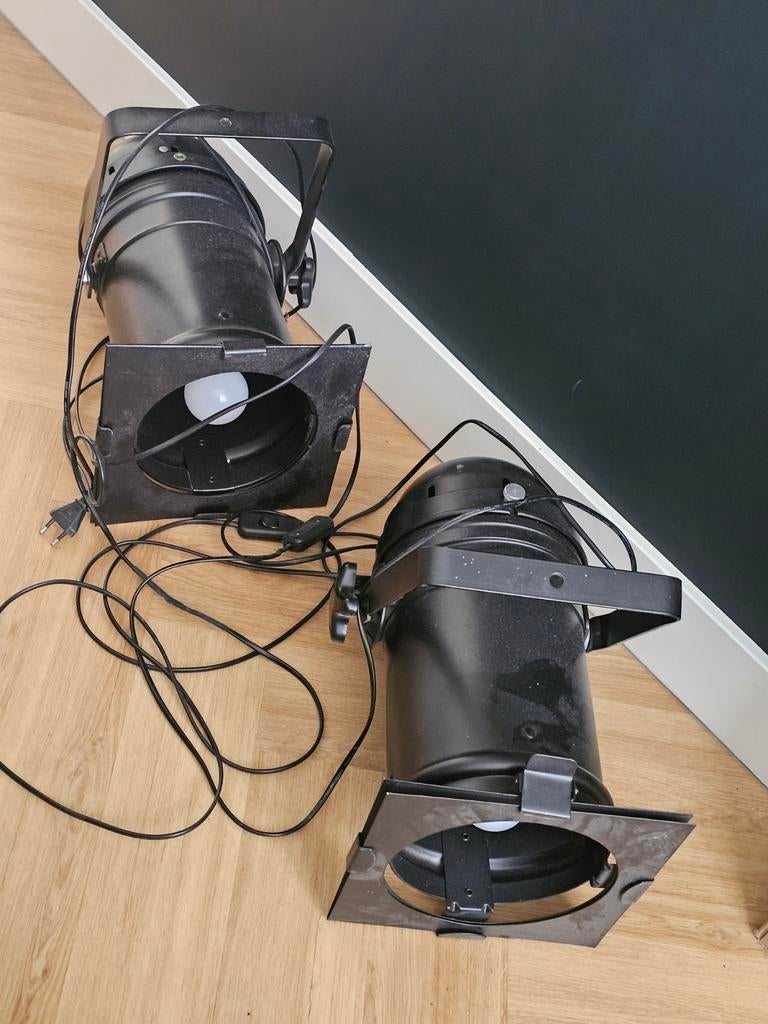 Set van 2 zwarte theaterlampen / spots, Gebruikt, Overige typen, E27 (groot), Industrieel