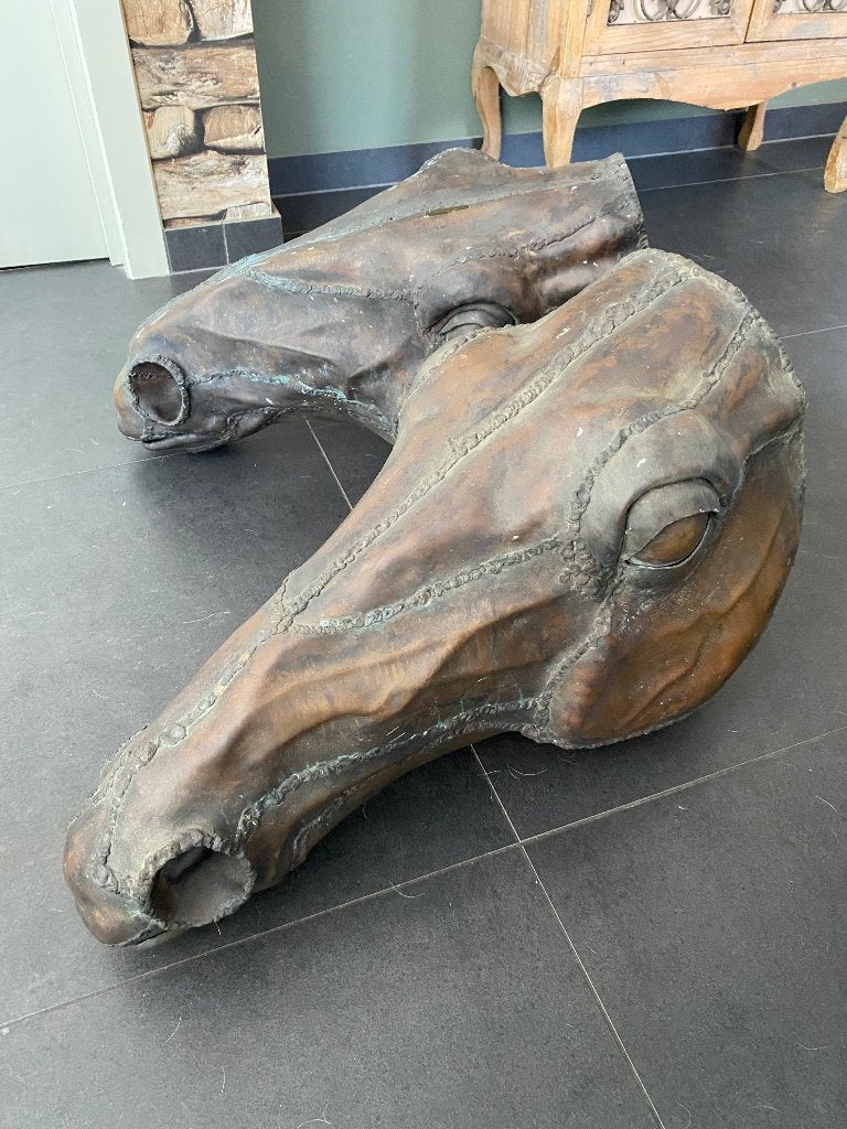Unieke Handgemaakte Bronzen paardenhoofden uit 1980, Ophalen of Verzenden, Brons